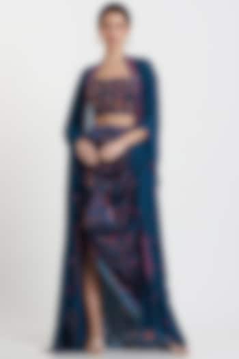 Teal & Fuchsia Printed Skirt Set by DiyaRajvvir